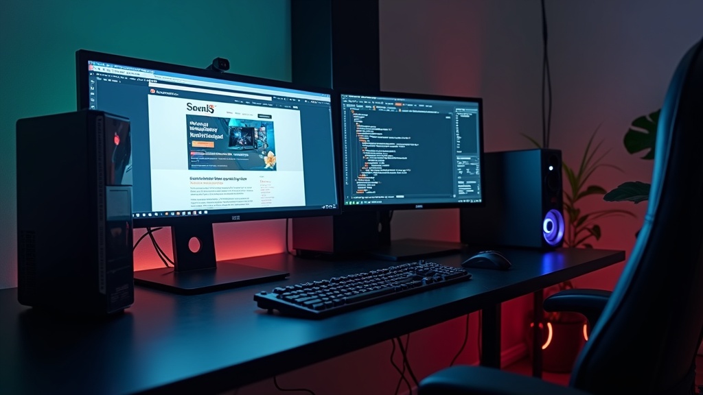 横置きメインモニターと縦置きサブモニターを組み合わせたデュアルディスプレイのコーディング作業環境