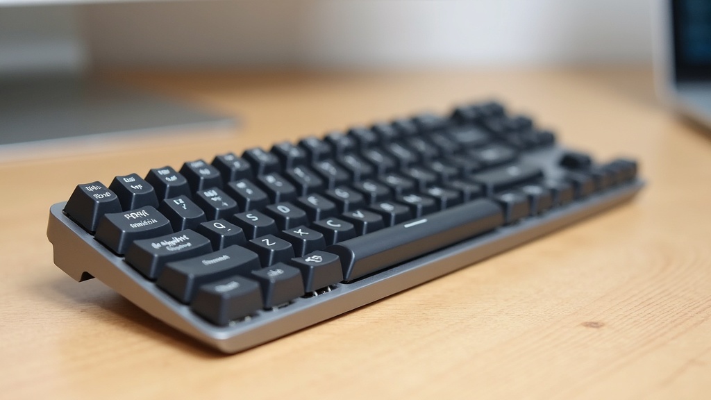 75%レイアウトメカニカルキーボードの斜め前方からの外観写真、方向キーとナビゲーションキーが確認できる