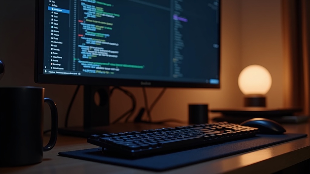 プログラマーの在宅ワークデスクセットアップ、アルミ製メカニカルキーボードとモニターを中心とした整然とした作業環境
