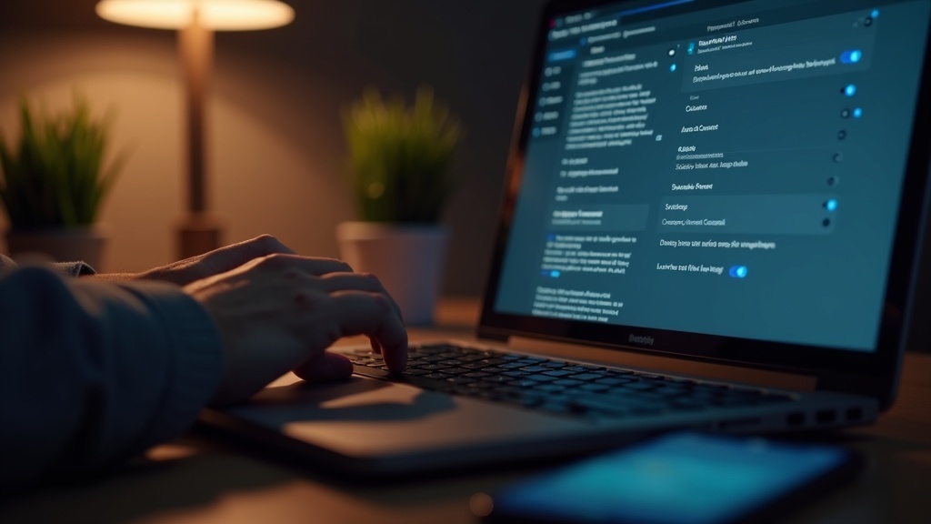 ノートパソコンとスマートフォンでVPNの自動接続とスプリットトンネリングを設定している手元