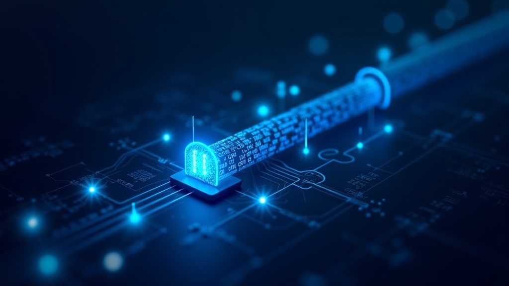 VPNのトンネリングと暗号化の仕組みを示す抽象的なデジタルネットワーク図