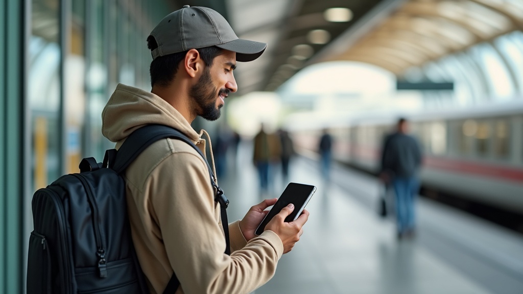 旅行中にポケットWiFiを活用してスマートフォンで情報検索する旅行者