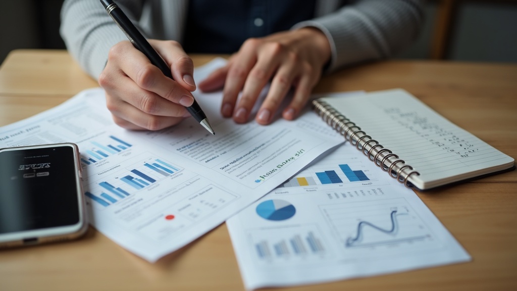 ポケットWiFiの月額料金プランを書類とスマートフォンで比較検討している様子