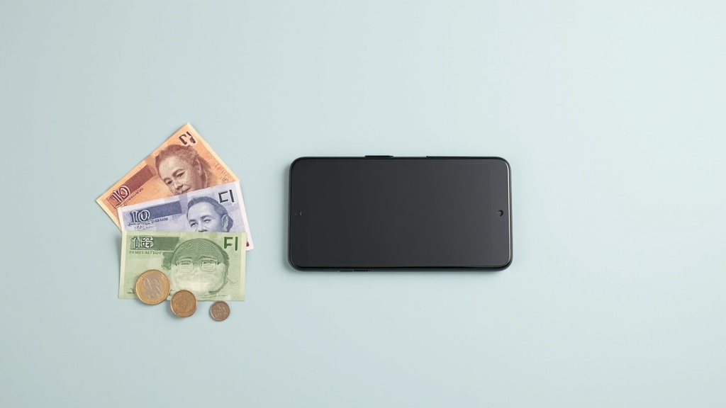 格安SIMへの乗り換えによる月額料金削減をイメージしたスマートフォンと日本円の俯瞰写真