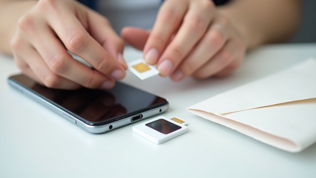 格安SIMへのMNP乗り換え手続きでSIMカードを端末に挿入する様子