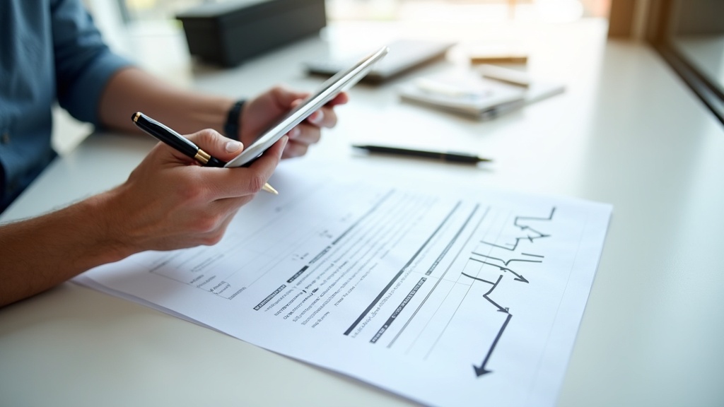 ビジネスパーソンがチェックリストを使ってタスク管理ツールの選定基準を整理している場面