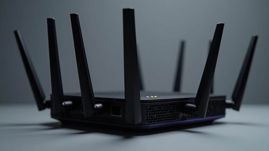 Wi-Fi 7対応ルーターの背面ポート構成とアンテナの接写