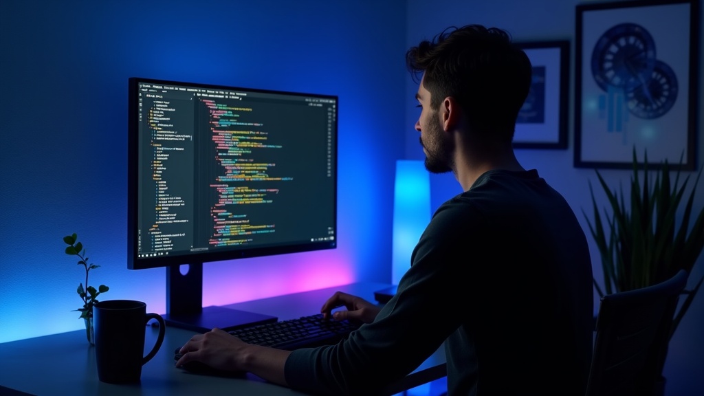 AIアシスタントとコードエディタを並べてコーディング効率化を図るエンジニア
