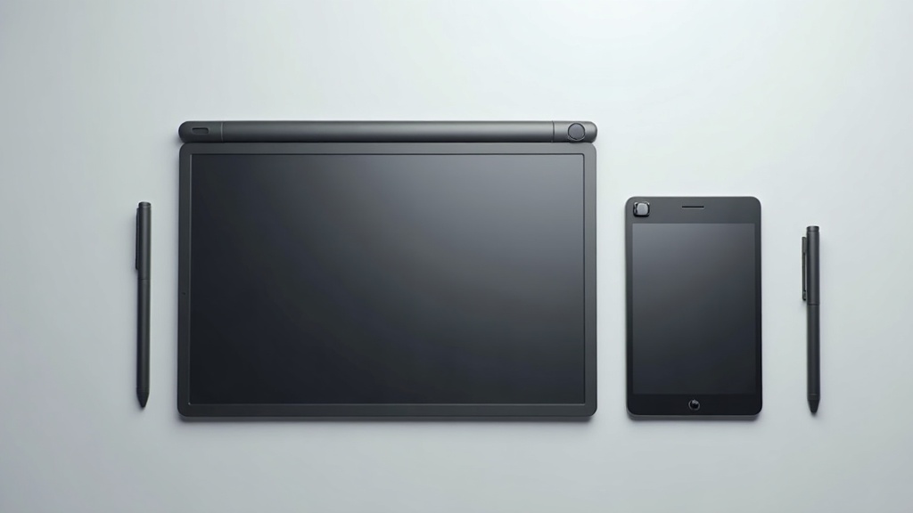 サイズ違いのペンタブレット3種を並べた比較写真、小・中・大サイズの違いが一目でわかる