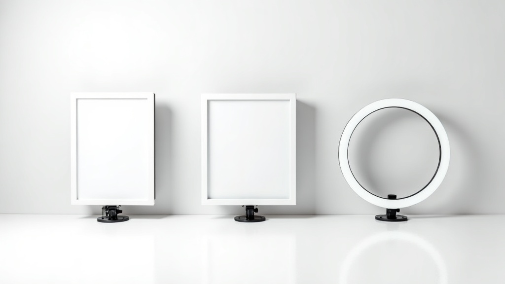 LEDパネル型キーライトとリングライトを並べた製品比較の物撮りショット