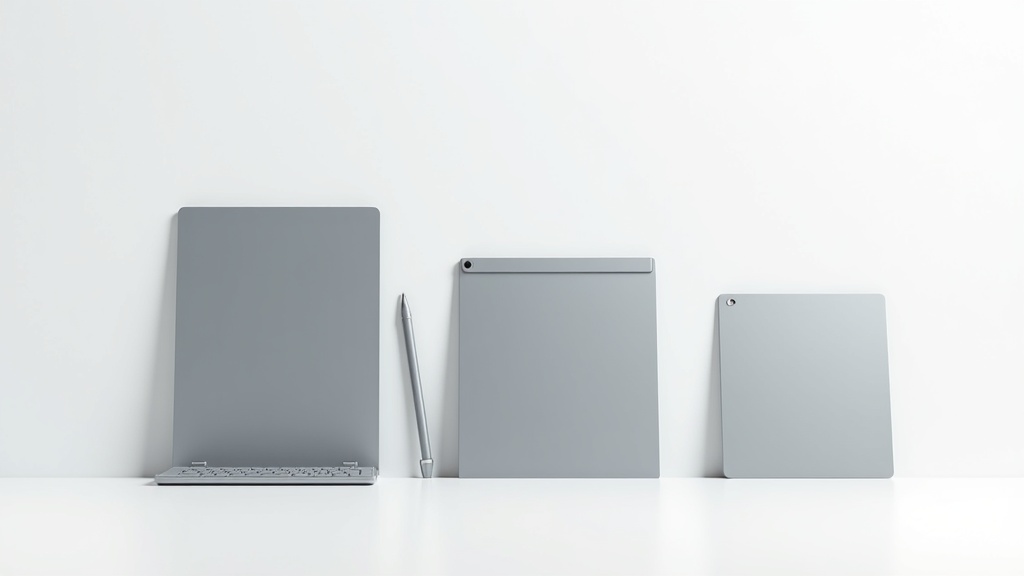 サイズの異なる3台のタブレット端末を横並びに比較展示した製品レビュー用写真