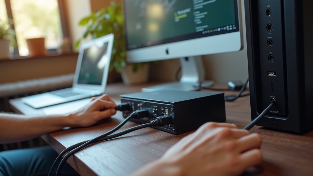 KVMスイッチにHDMIケーブルを接続してMacとWindowsのデュアル環境をセットアップする手順